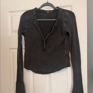 Free People Dark Gray Long Sleeve Top
